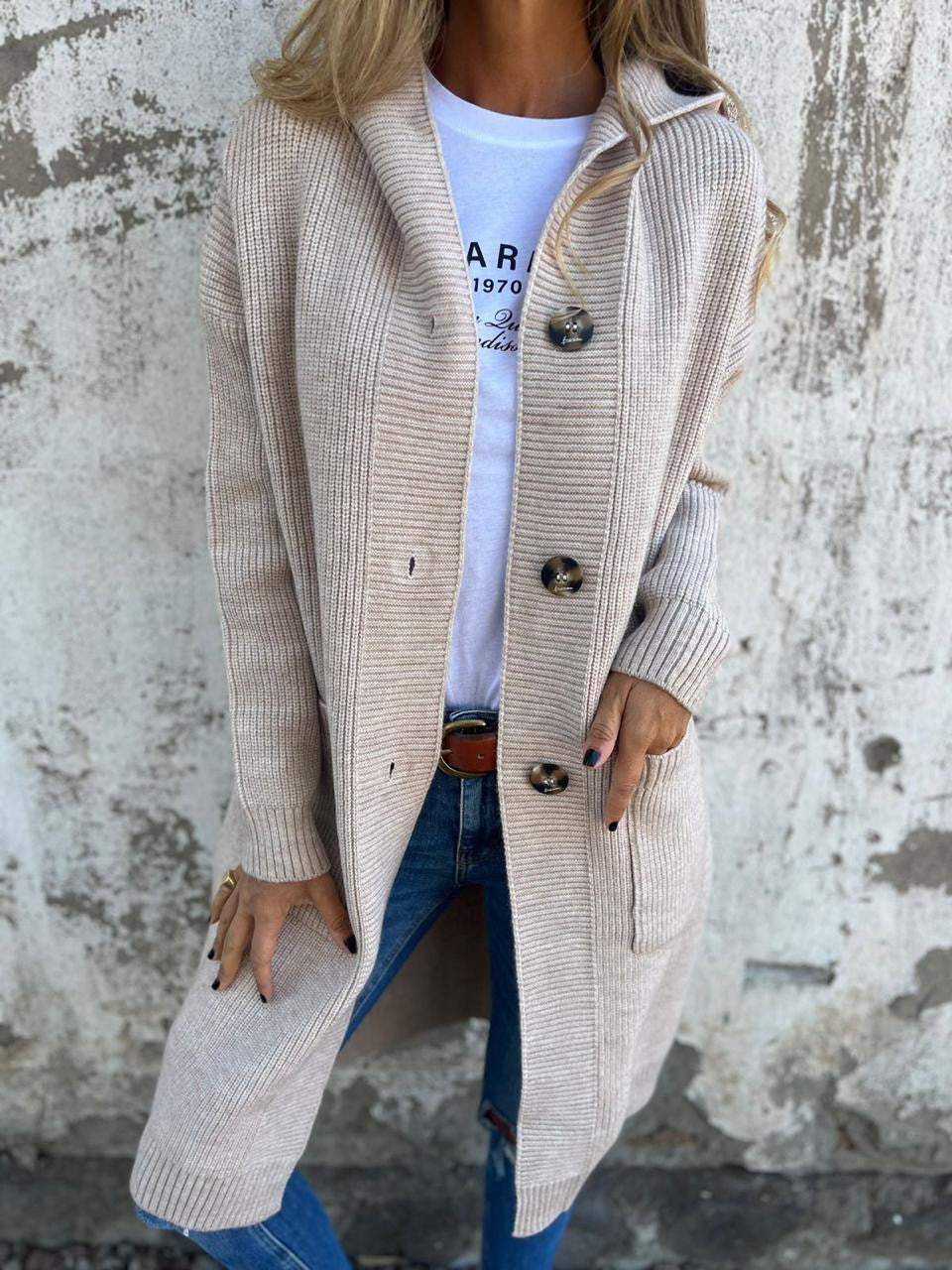 Jeanne - Cardigan long femme à capuche, boutons