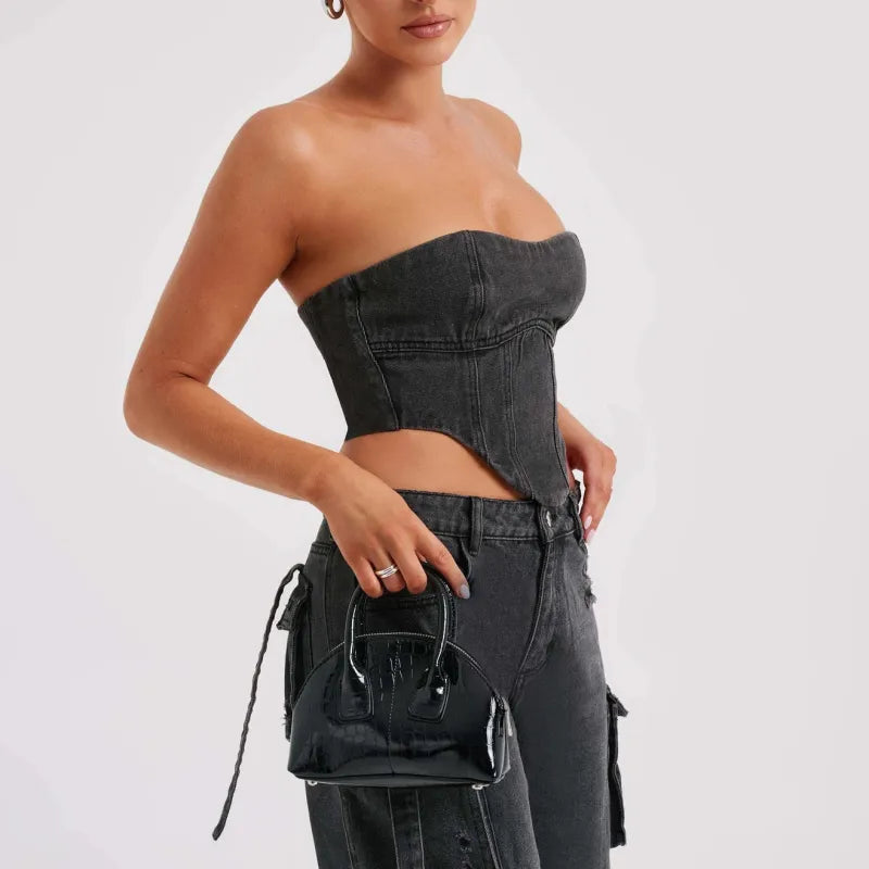 Camille - Jean cargo femme taille basse, effet usé