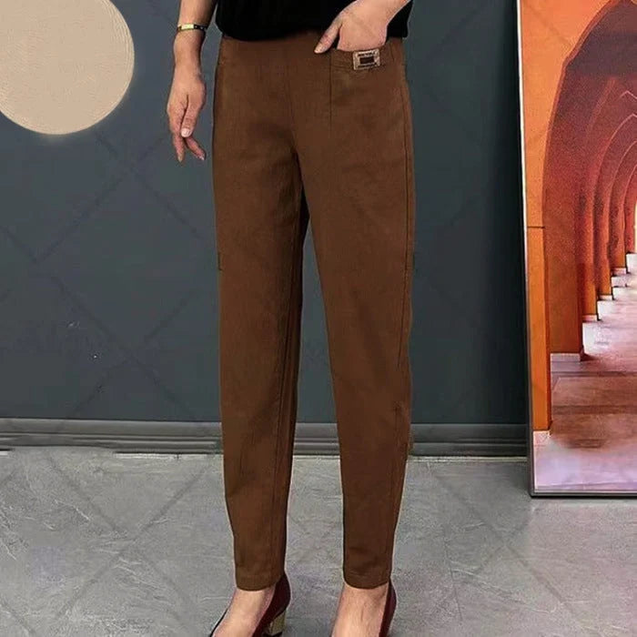 Louise - Pantalon chino femme fuselé, taille élastiquée
