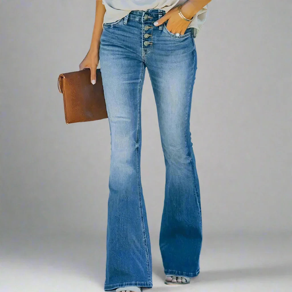 Inès - Jean flare femme taille haute, denim stretch