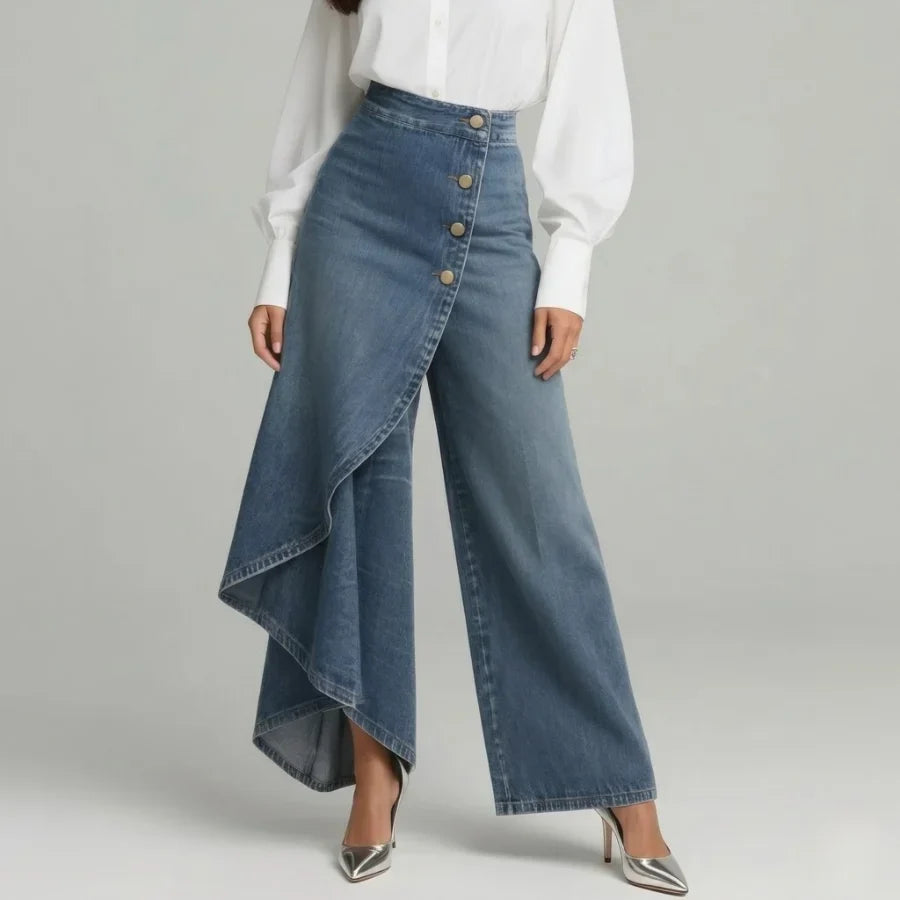Lucie - Jean femme large, portefeuille asymétrique