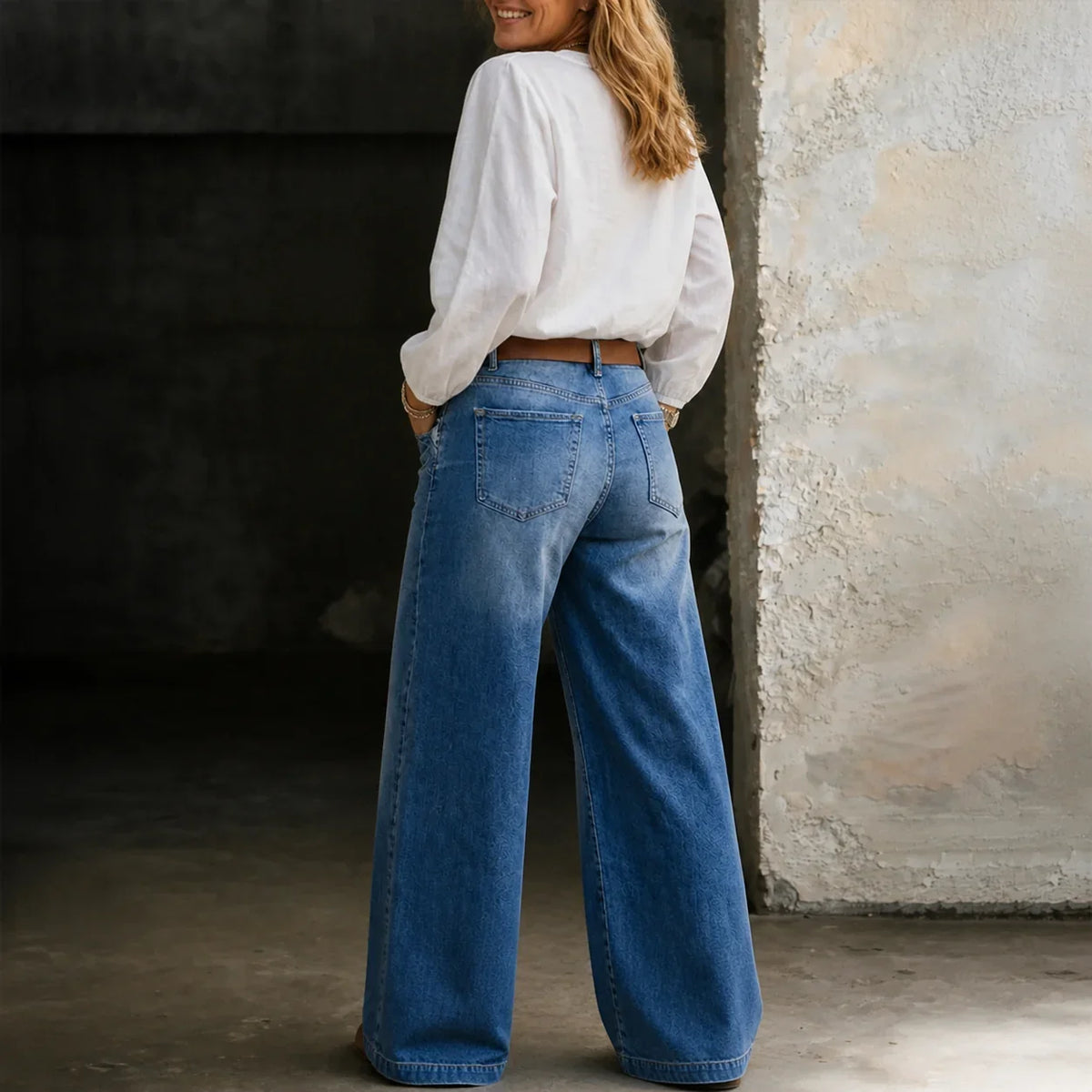 Léa - Jean femme taille haute, jambe large en denim