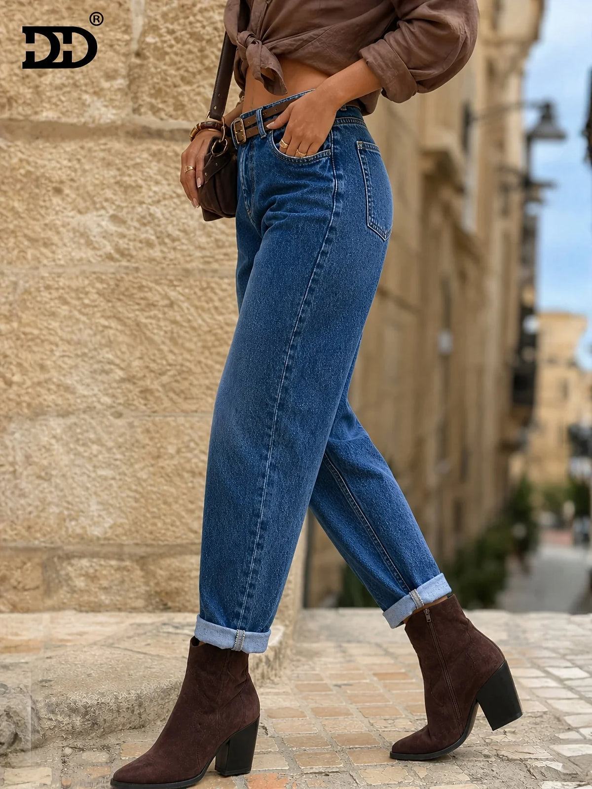 Anaïs - Jean mom femme taille haute, ourlet revers