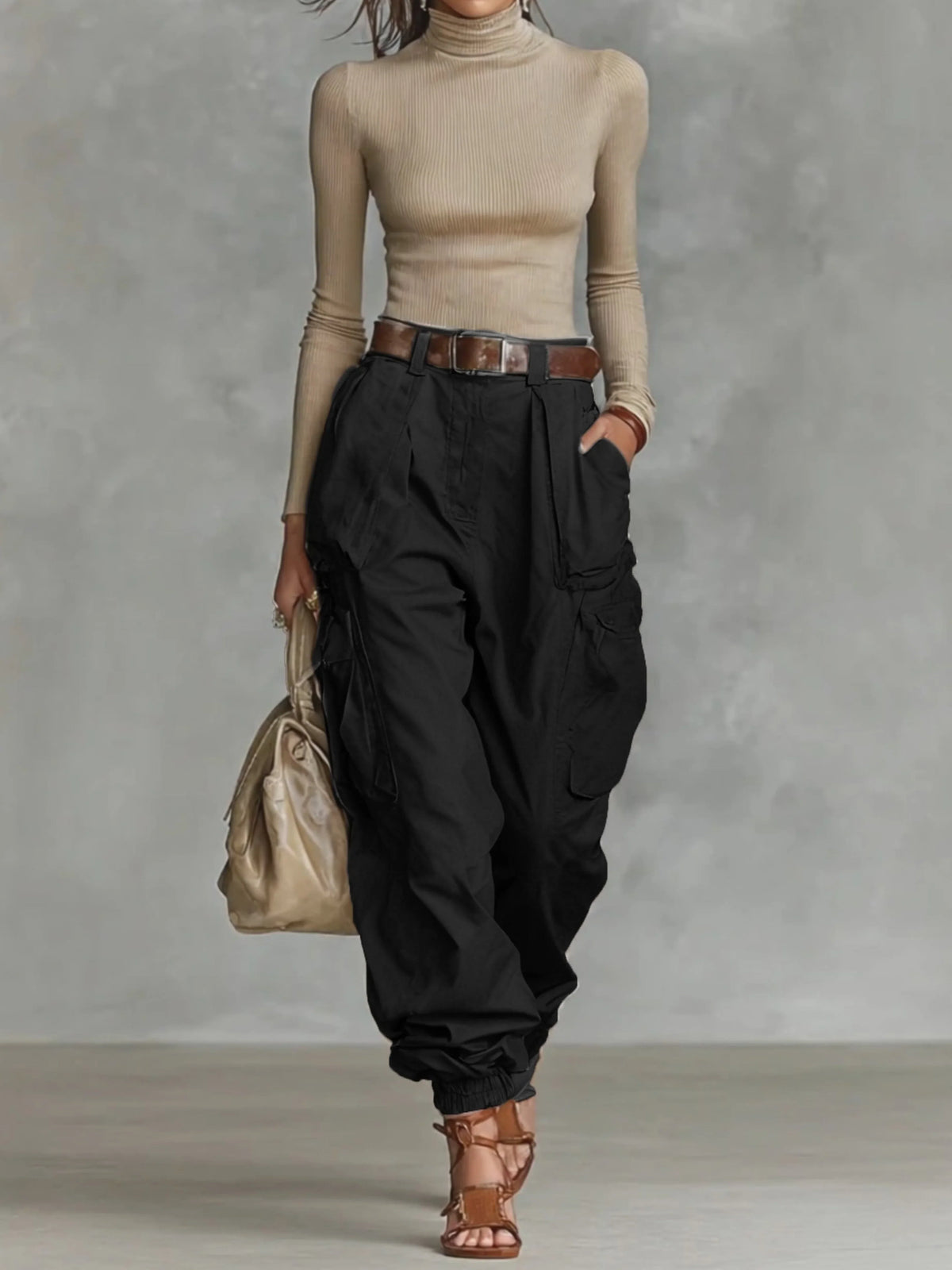 Élise - Pantalon parachute femme cargo, chevilles resserrées