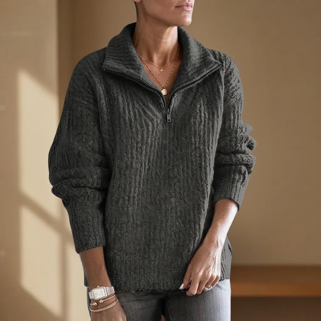 Madeleine - Pull femme zippé, maille texturée