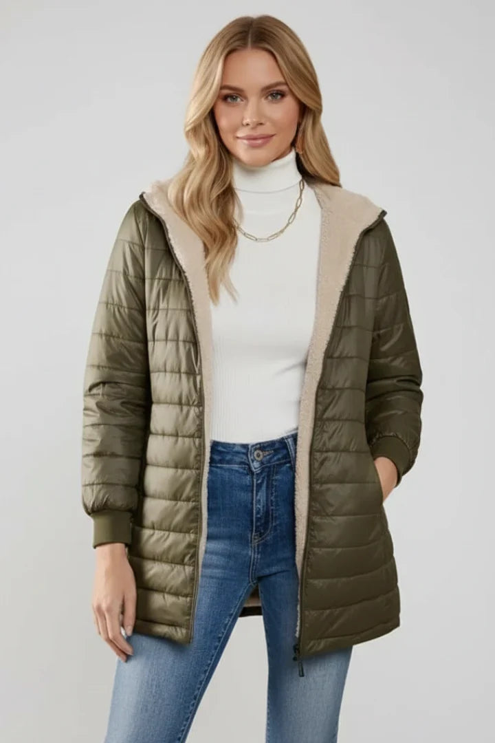 Roxane - Veste matelassée femme à capuche, zippée et doublée