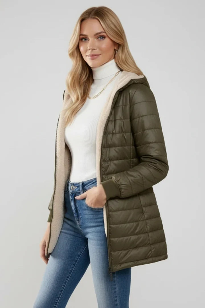 Roxane - Veste matelassée femme à capuche, zippée et doublée