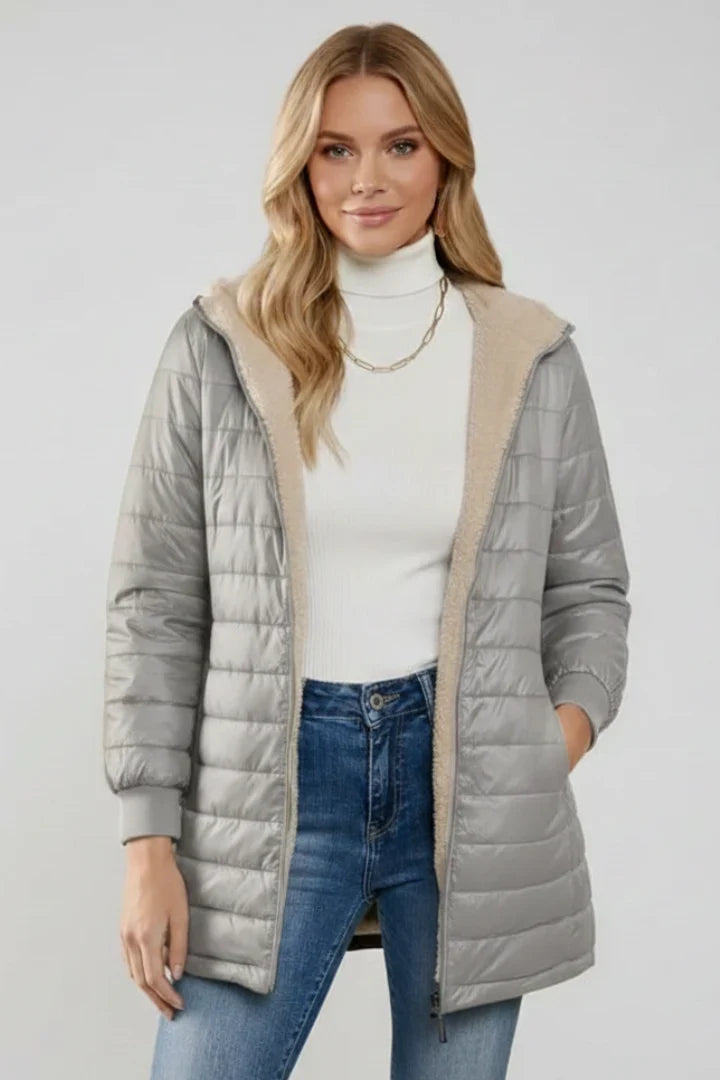 Roxane - Veste matelassée femme à capuche, zippée et doublée
