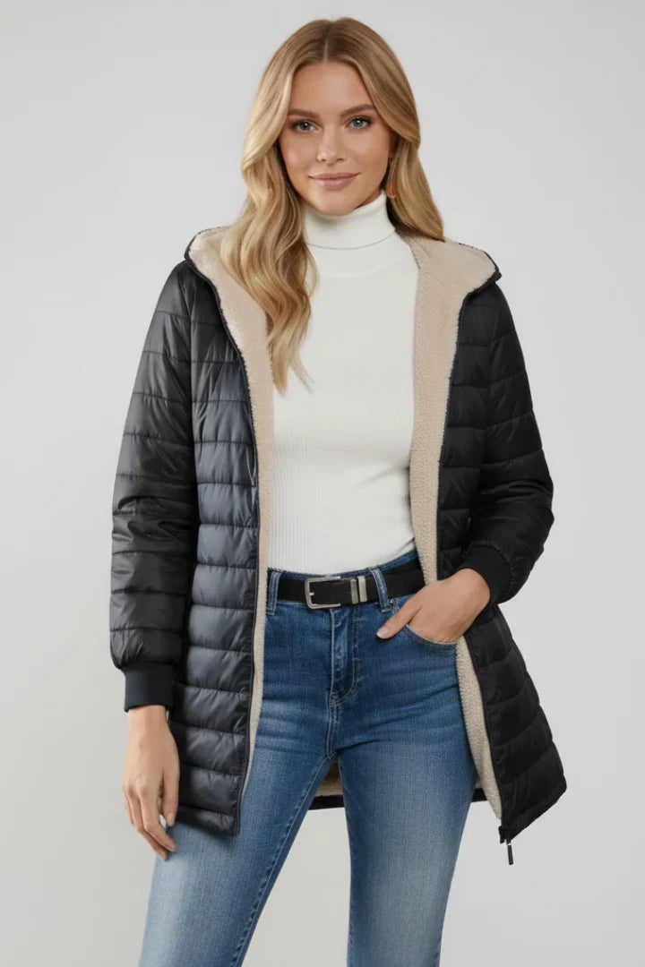 Roxane - Veste matelassée femme à capuche, zippée et doublée