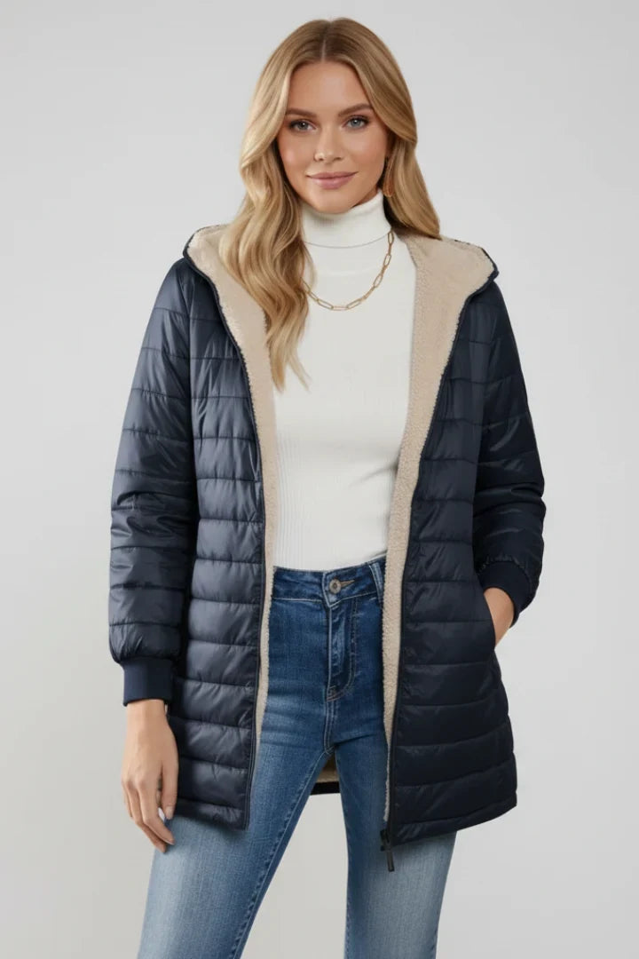 Roxane - Veste matelassée femme à capuche, zippée et doublée