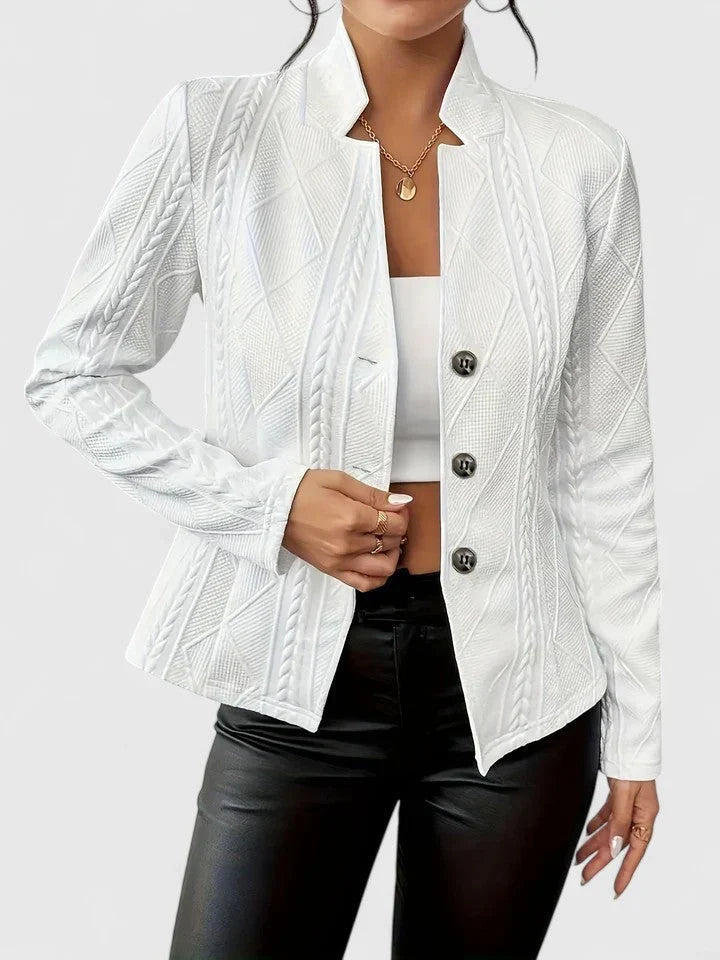 Louise - Veste en maille texturée femme, col montant, boutonnée