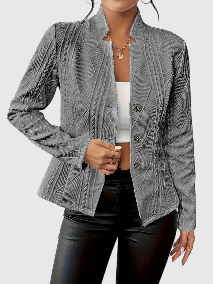 Louise - Veste en maille texturée femme, col montant, boutonnée