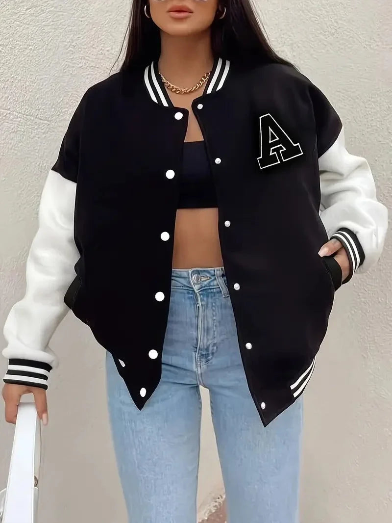 Louise - Veste teddy femme noir et blanc, boutons pression