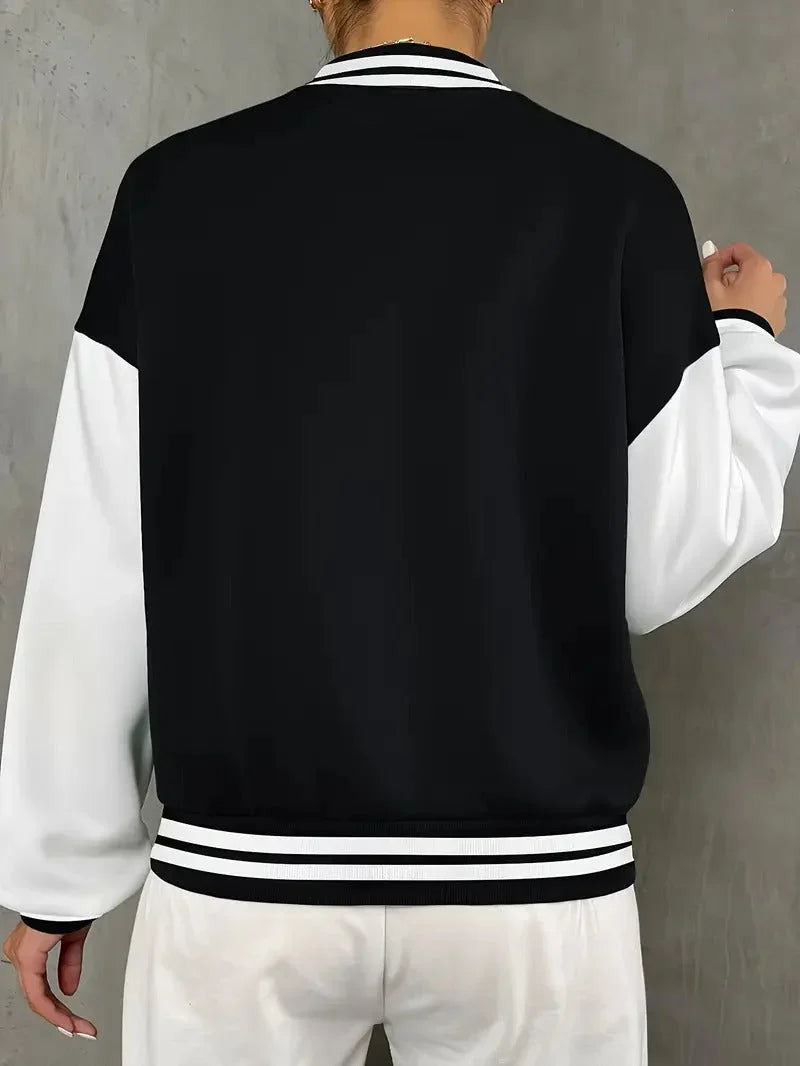 Louise - Veste teddy femme noir et blanc, boutons pression
