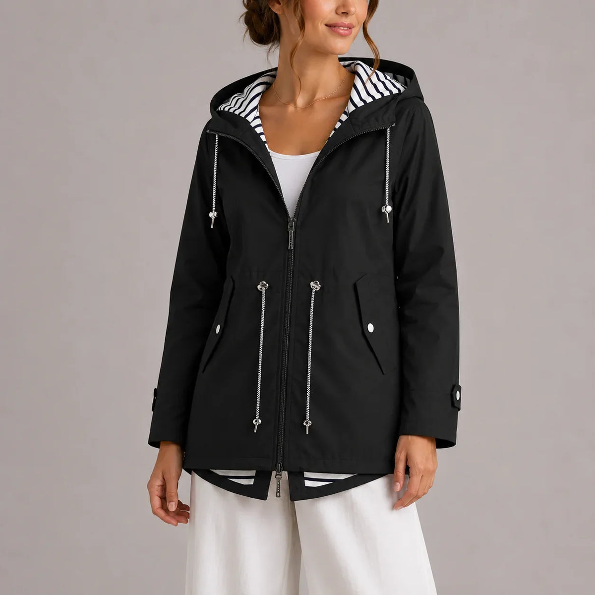 Juliette - Parka imperméable femme à capuche, cordon de serrage