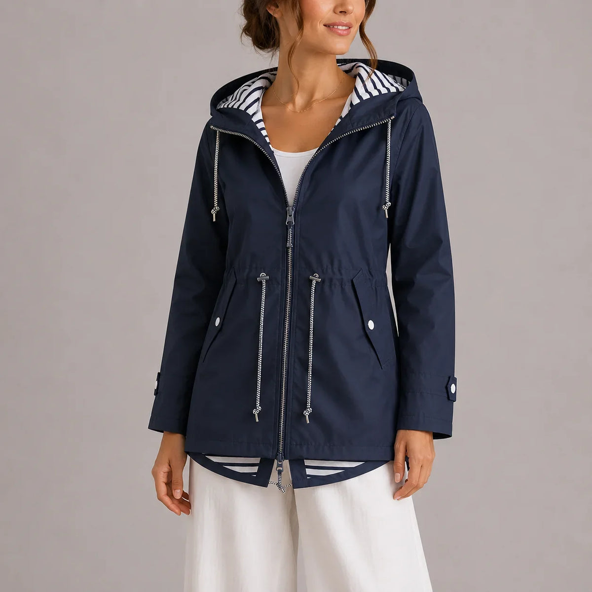 Juliette - Parka imperméable femme à capuche, cordon de serrage