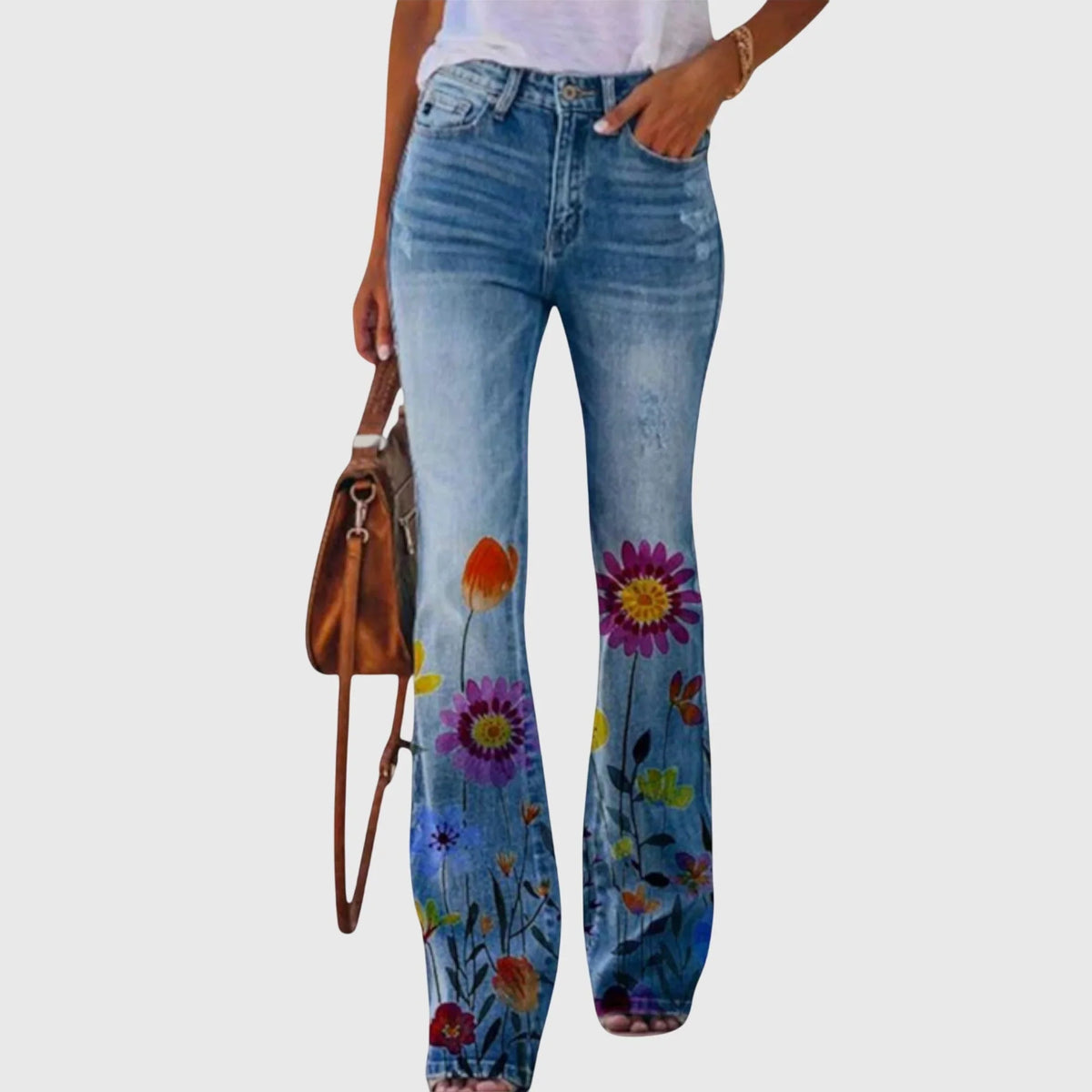 Margaux - Pantalon large femme fleuri, boutonné devant
