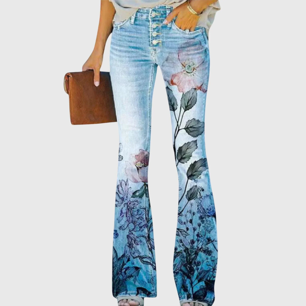 Margaux - Pantalon large femme fleuri, boutonné devant
