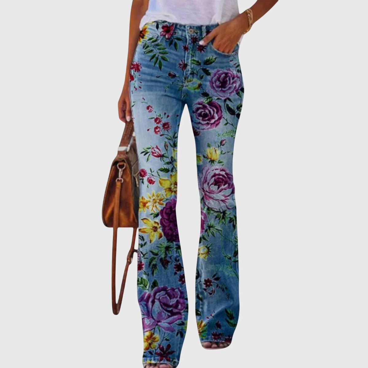 Margaux - Pantalon large femme fleuri, boutonné devant