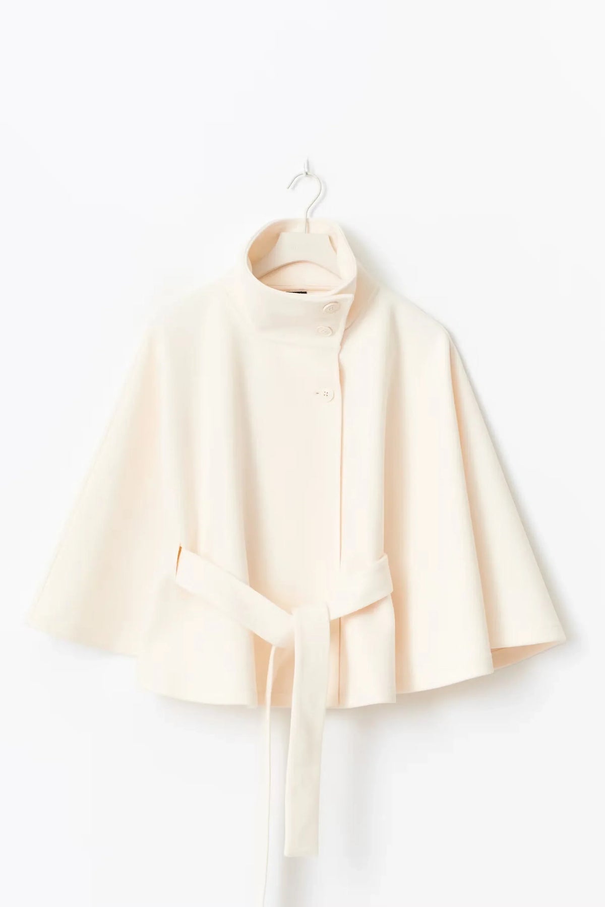 Adèle - Manteau en laine femme, col haut, cape ceinturée
