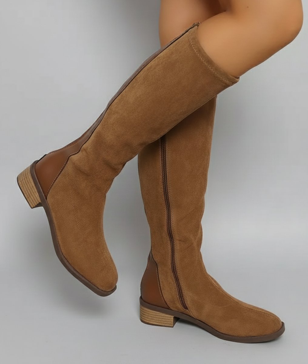 Adèle - Bottes hautes femme aspect daim, talon bloc