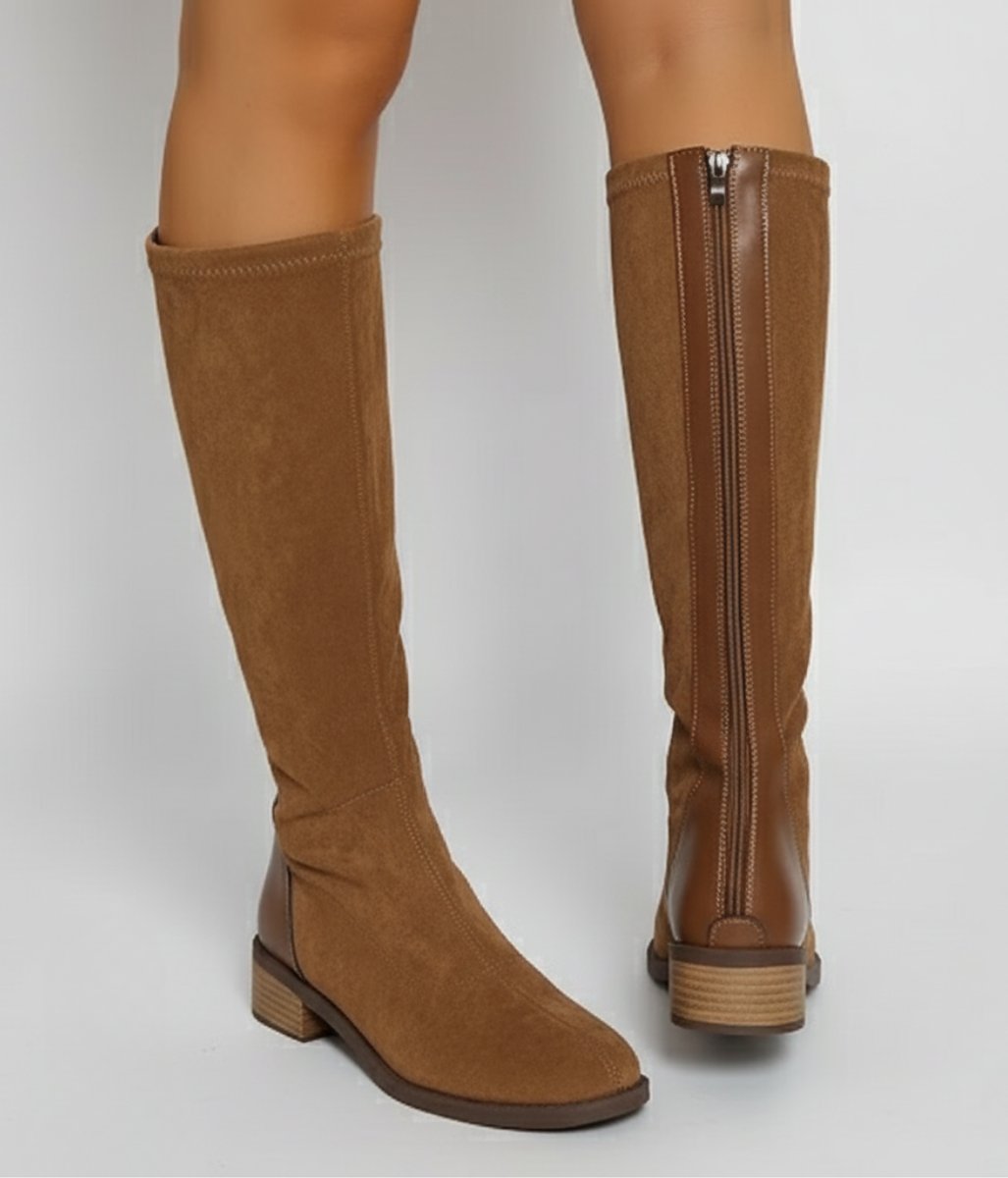 Adèle - Bottes hautes femme aspect daim, talon bloc