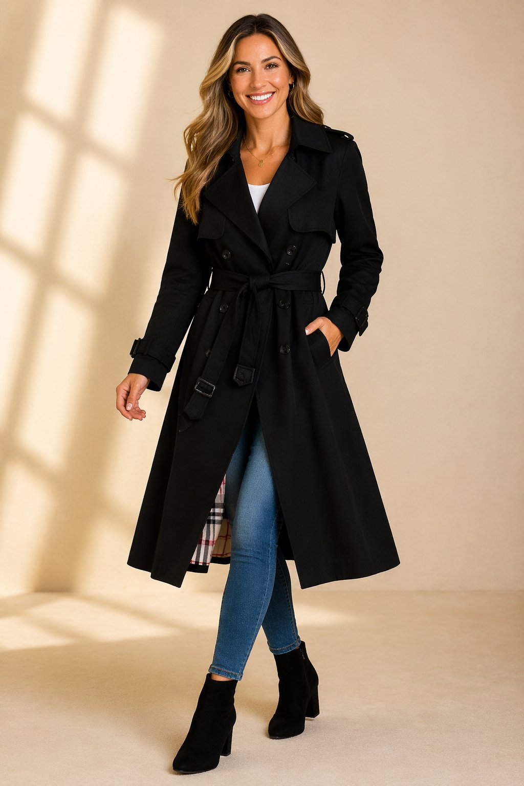 Élisa - Trench femme croisé à ceinture, coupe longue