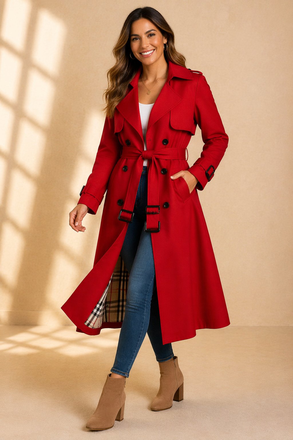 Élisa - Trench femme croisé à ceinture, coupe longue