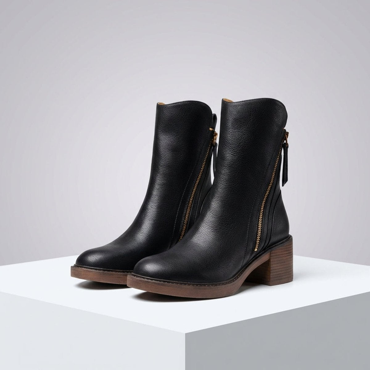 Romane - Bottines femme aspect cuir, zip et talon