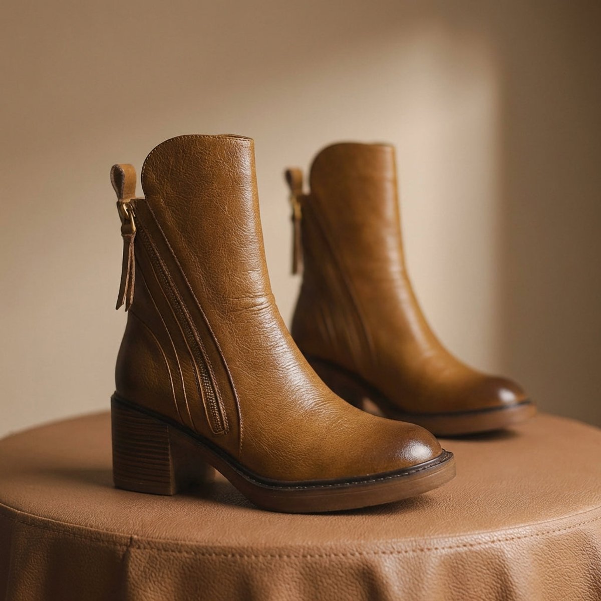 Romane - Bottines femme aspect cuir, zip et talon