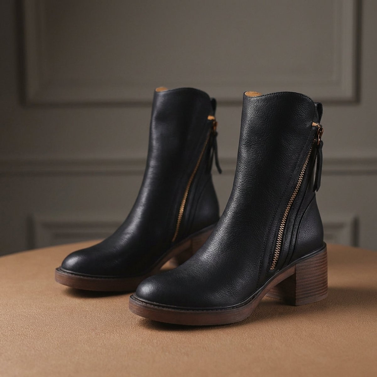 Romane - Bottines femme aspect cuir, zip et talon