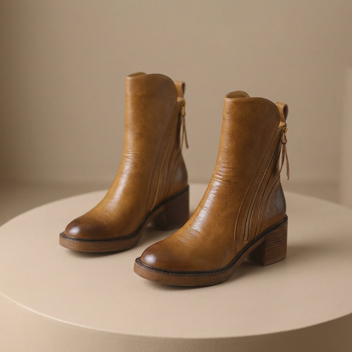 Romane - Bottines femme aspect cuir, zip et talon