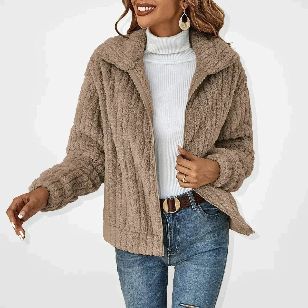 Margaux - Gilet teddy femme zippé oversize, maille sherpa
