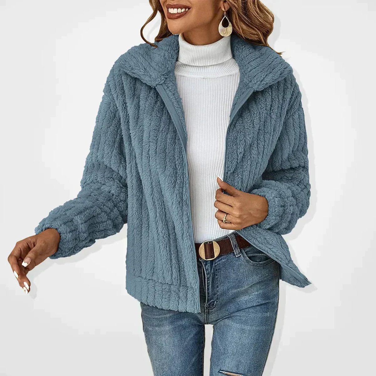Margaux - Gilet teddy femme zippé oversize, maille sherpa