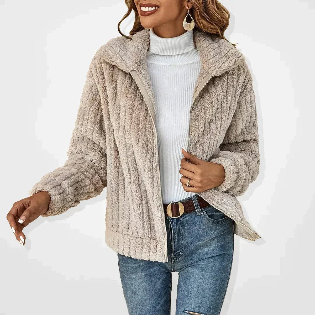 Margaux - Gilet teddy femme zippé oversize, maille sherpa