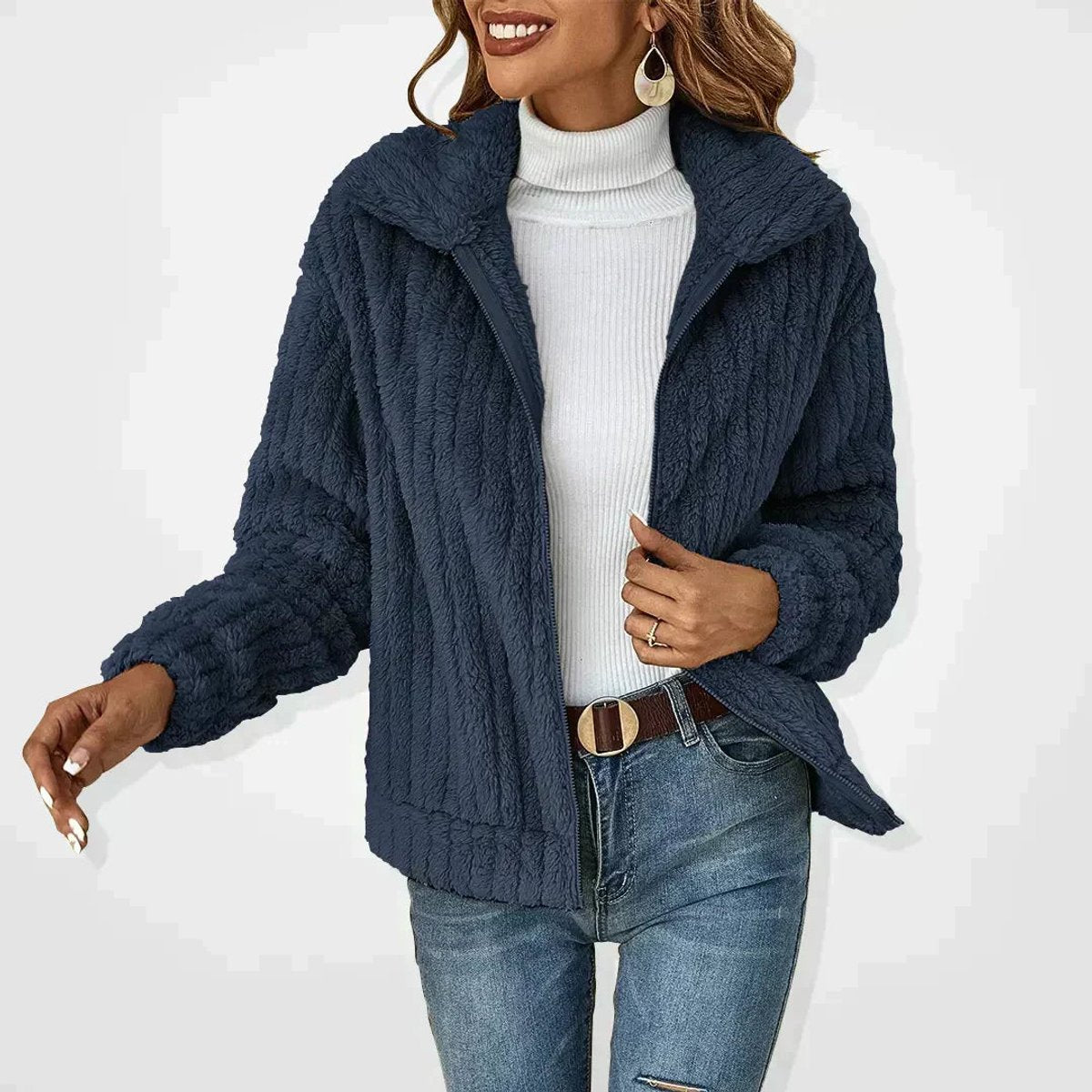 Margaux - Gilet teddy femme zippé oversize, maille sherpa