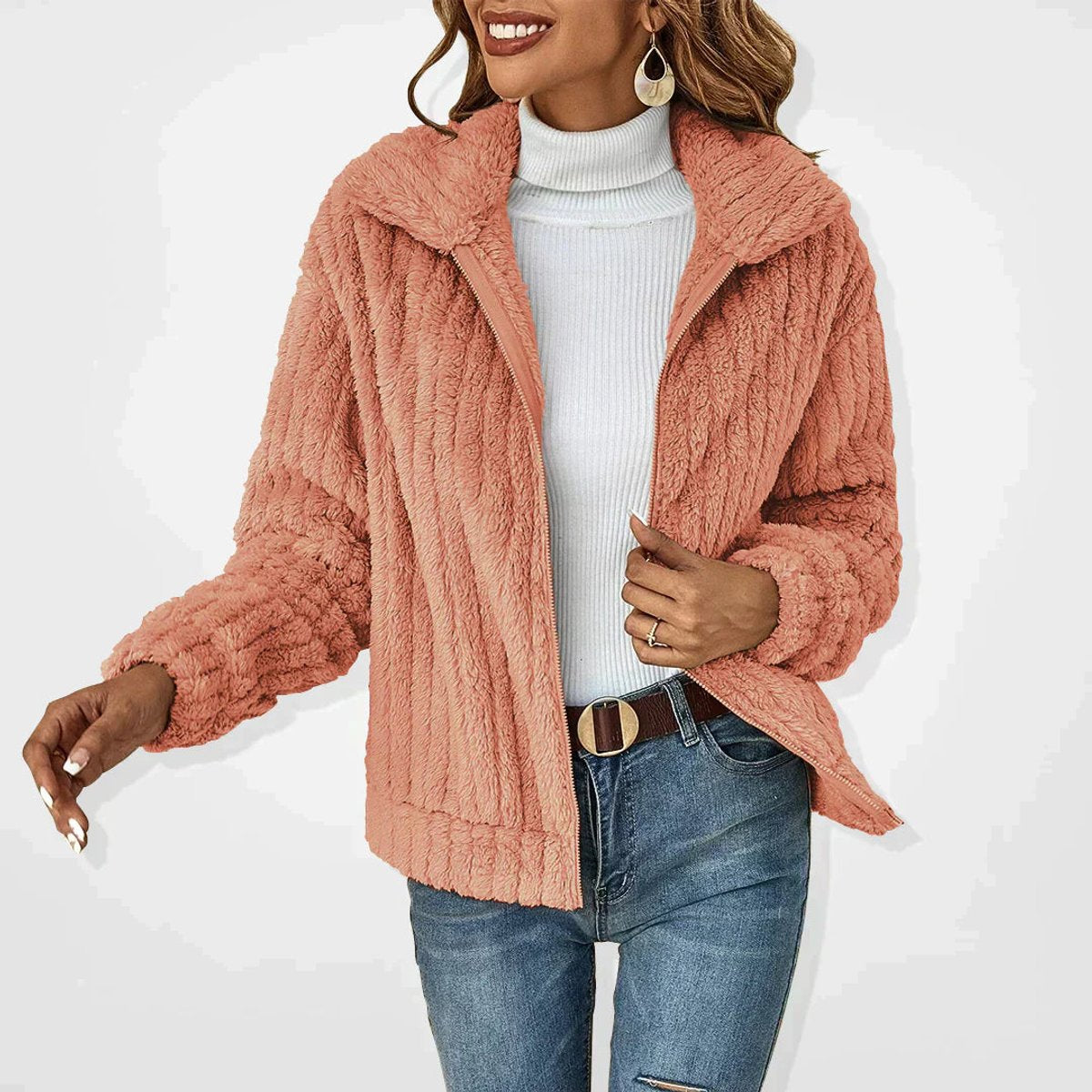 Margaux - Gilet teddy femme zippé oversize, maille sherpa