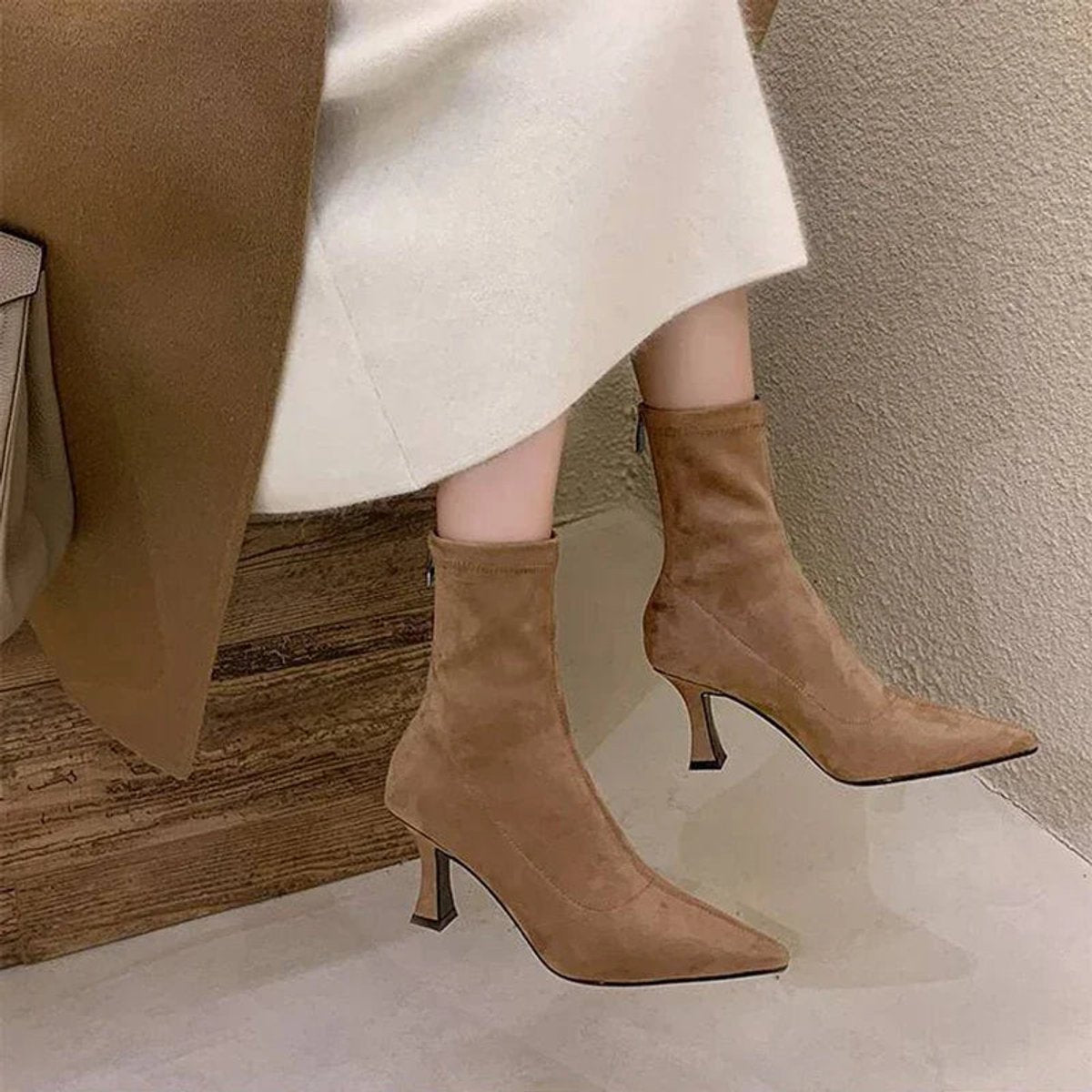 Solène - Bottines chaussettes femme, petit talon
