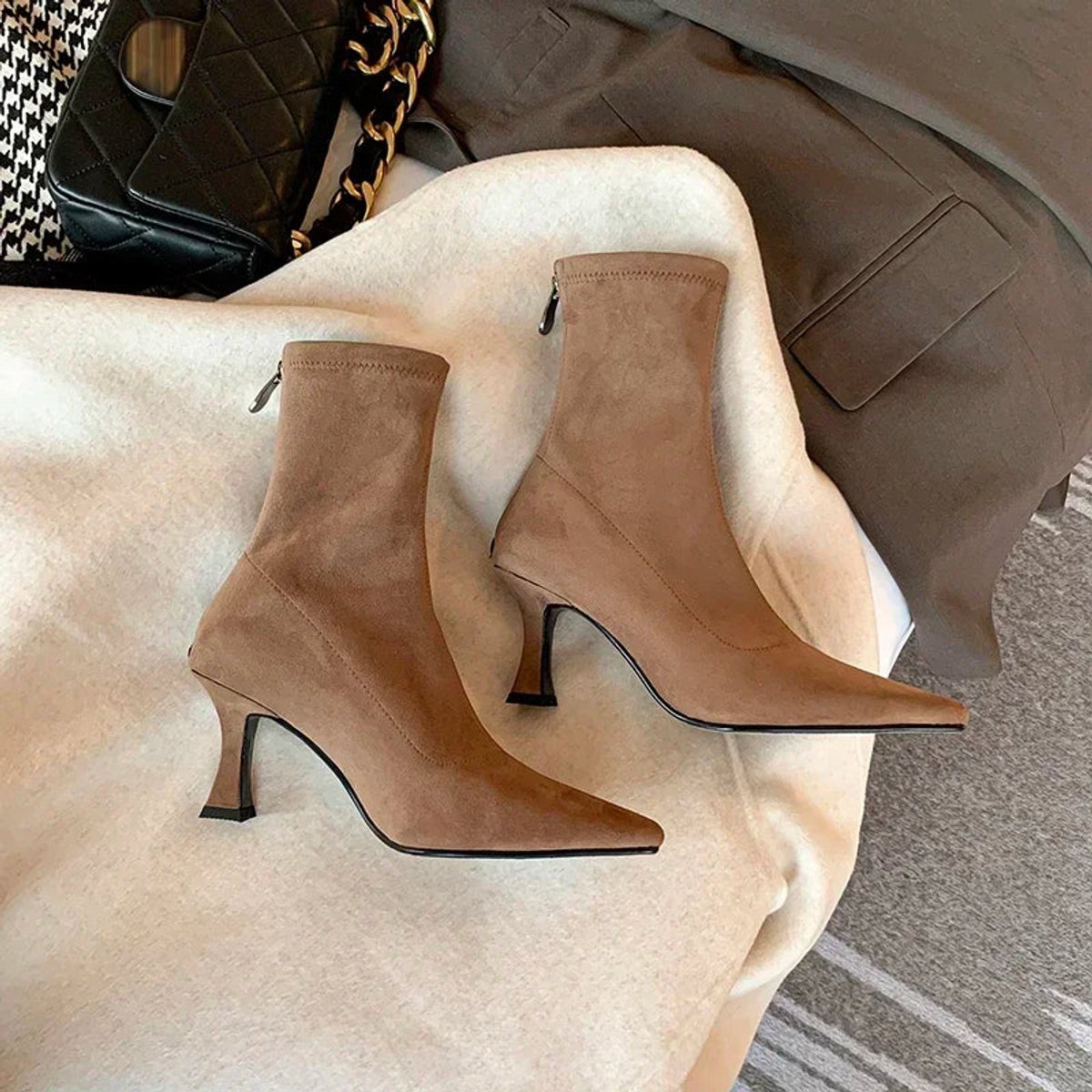 Solène - Bottines chaussettes femme, petit talon