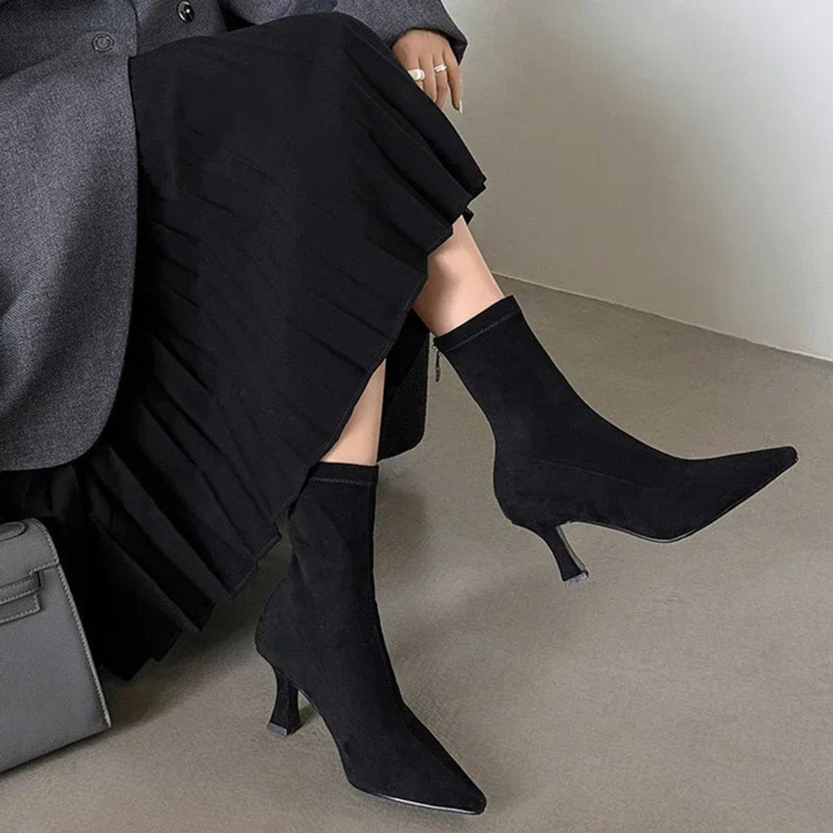 Solène - Bottines chaussettes femme, petit talon